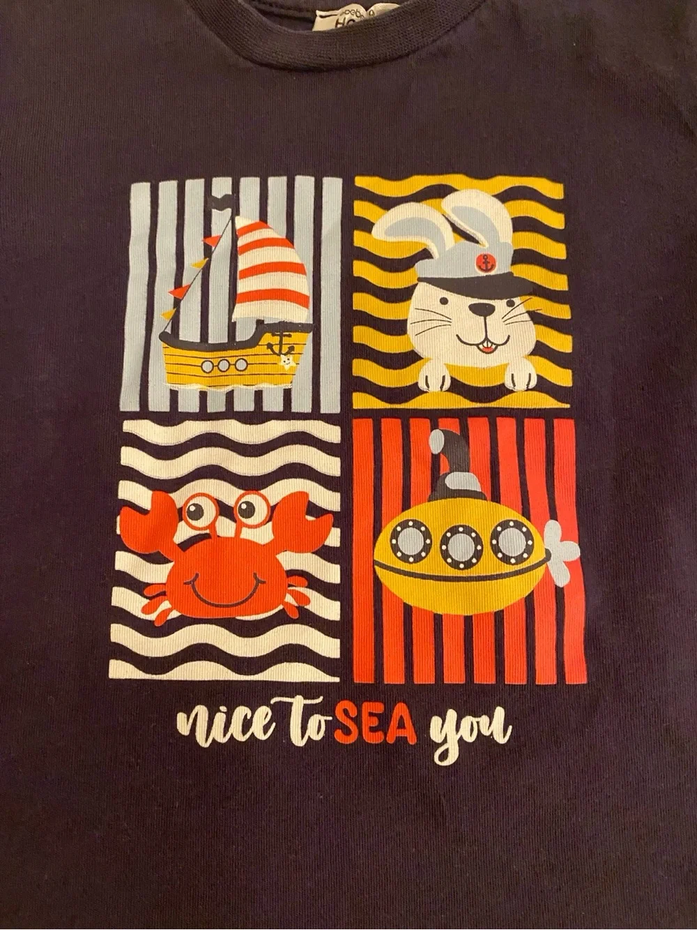 Hello Baby Boys Navy Nautical Graphic T-Shirt Size 3Y 98cm